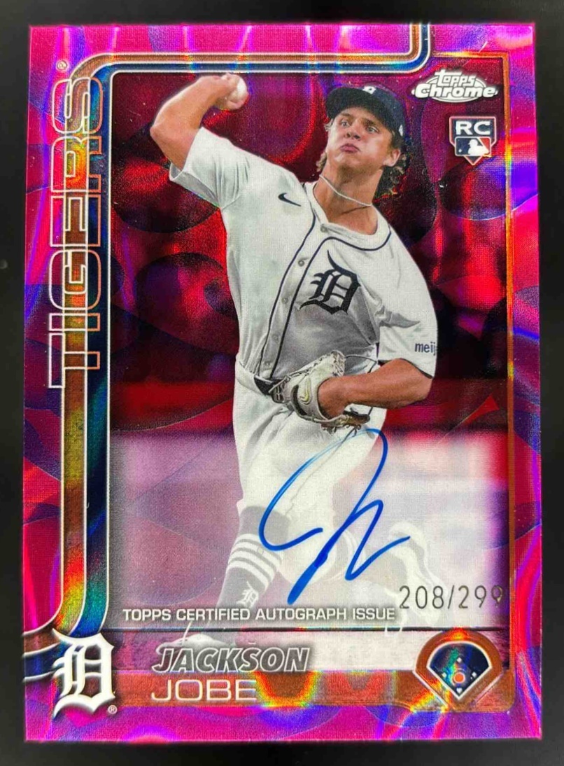 Card image for 2025 Topps Chrome U Jackson Jobe Lava Lamp Auto Magenta/Purple Refractor /299 RC