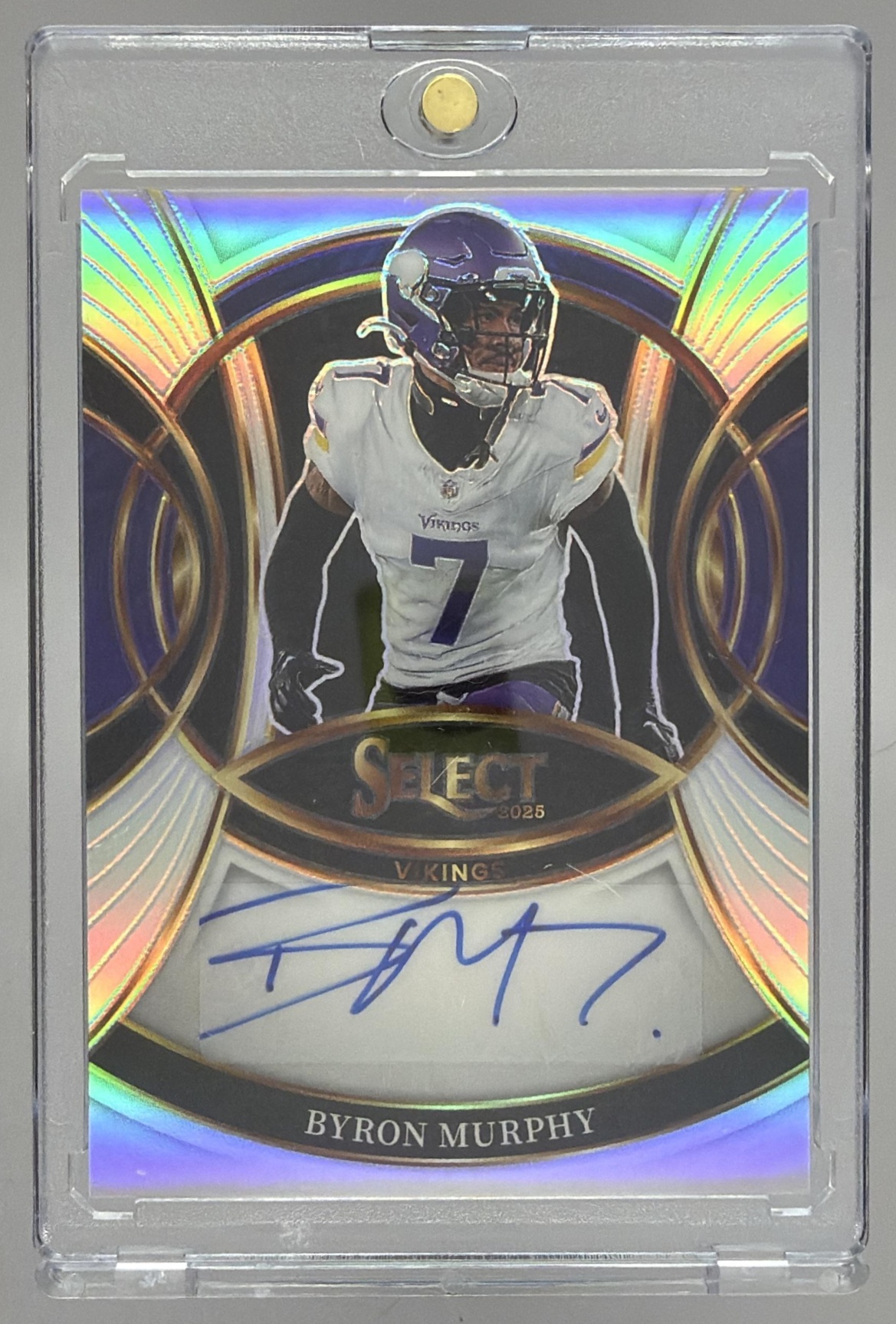 Card image for 2025 Panini Select Byron Murphy Signatures Silver Prizm #SP-BMY Auto Vikings