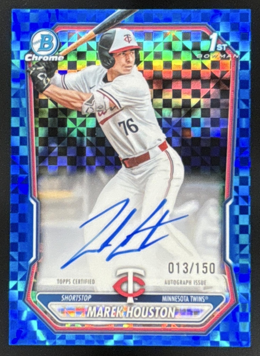 Card image for 2026 Bowman Marek Houston Chrome Auto Blue X-Fractor /150 1st Prospect