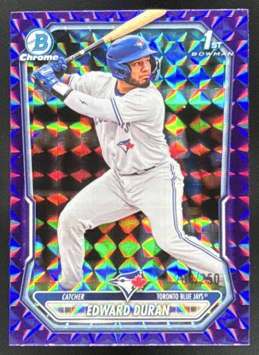 Card image for 2026 Bowman Edward Duran Chrome Purple Geometric Refractor /250 1st Prospect
