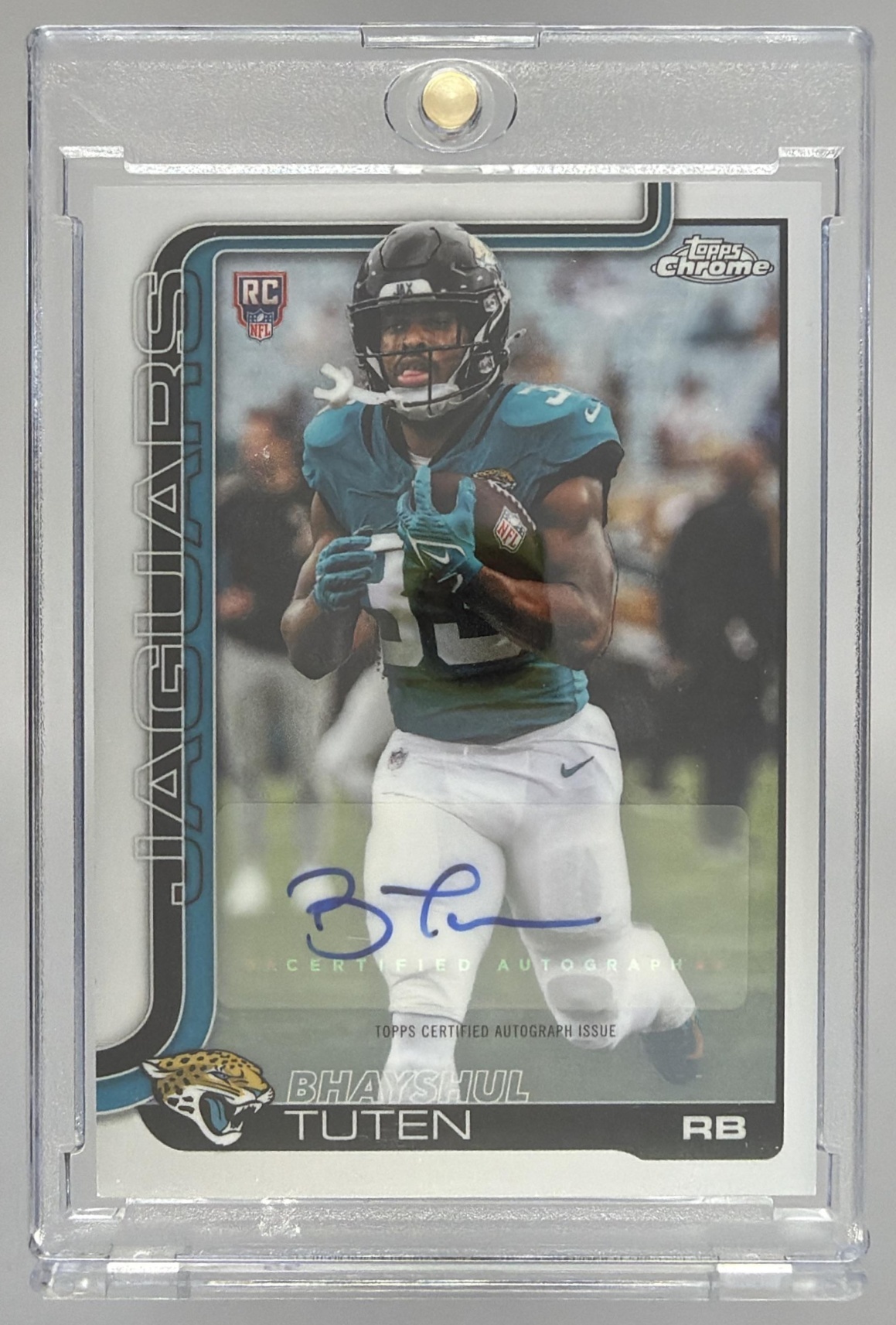 Card image for 2025 Topps Chrome Bhayshul Tuten Rookie Auto #RA-BT RC Jaguars