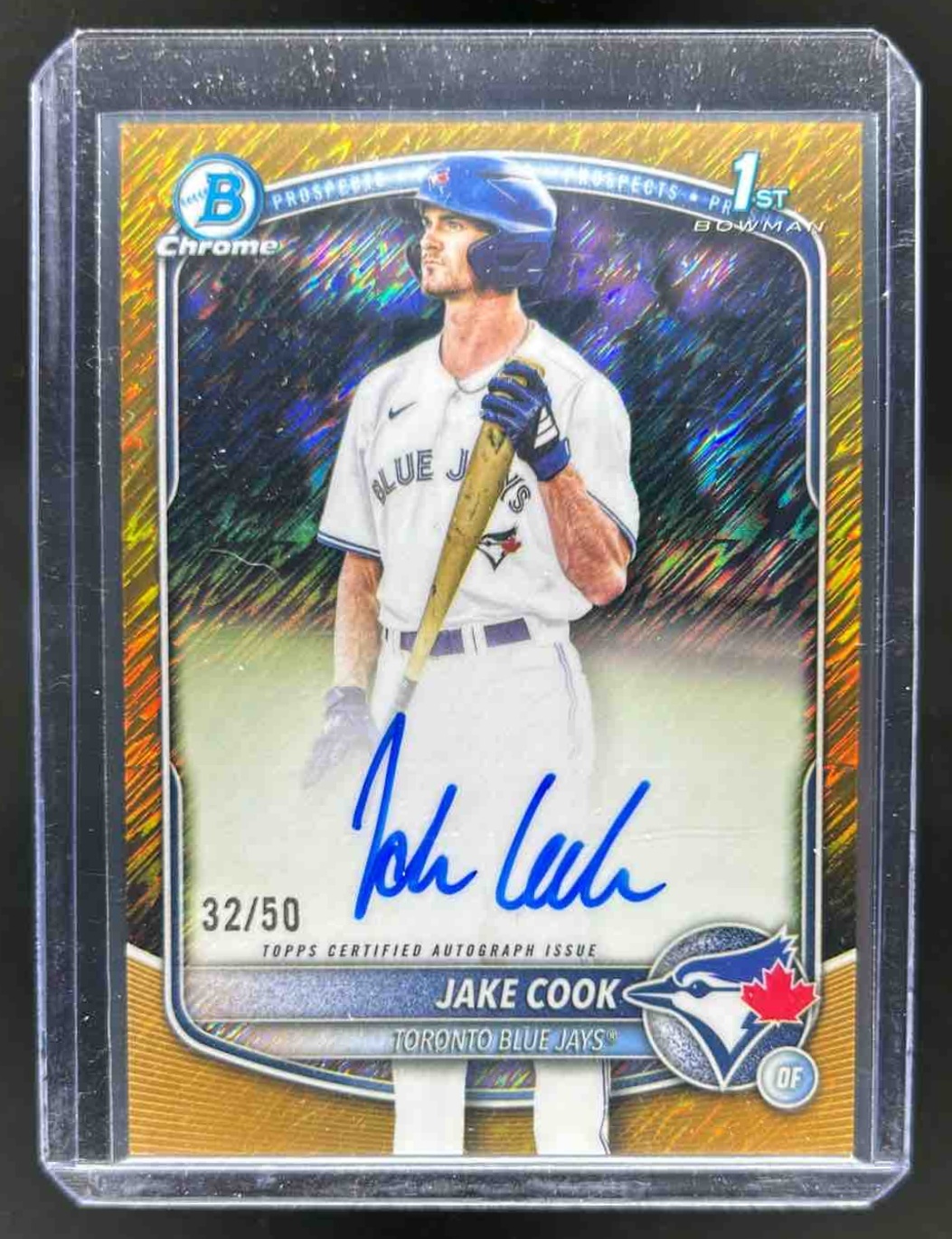Jake Cook 2025 Bowman Draft Chrome Prospect Auto Gold Shimmer Refractor /50