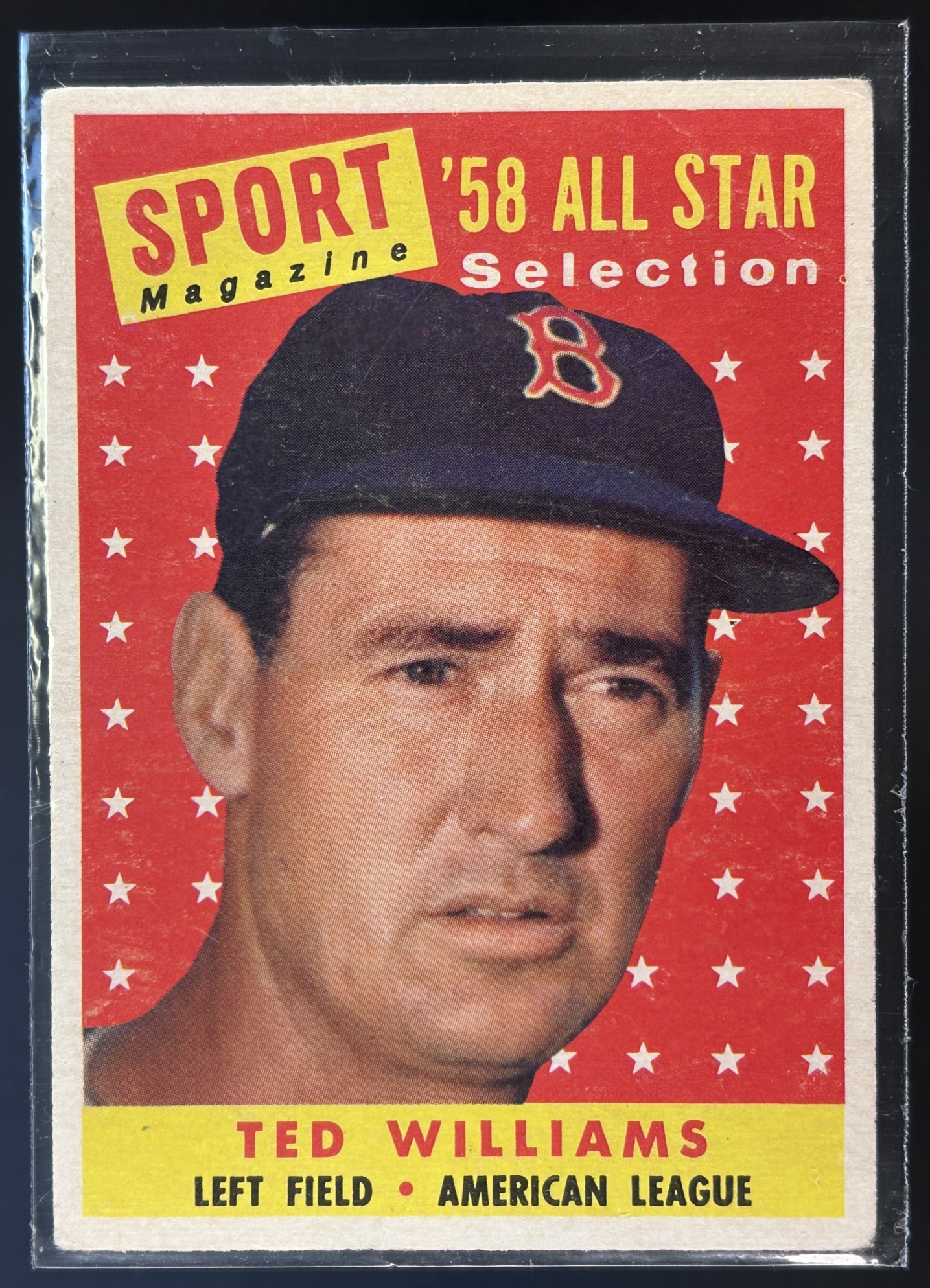 Card image for 1958 TOPPS TED WILLIAMS #485 ALL STAR SPORT MAGAZINE BOSTON RED SOX