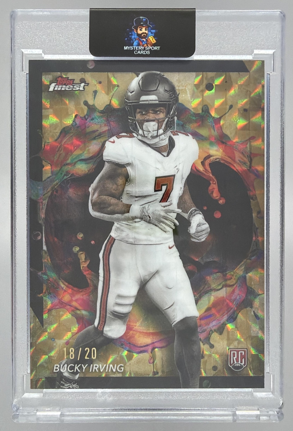 Card image for 2024 Topps Finest Bucky Irving Gold Geometric Refractor /20 #293 Rare RC Buccaneers