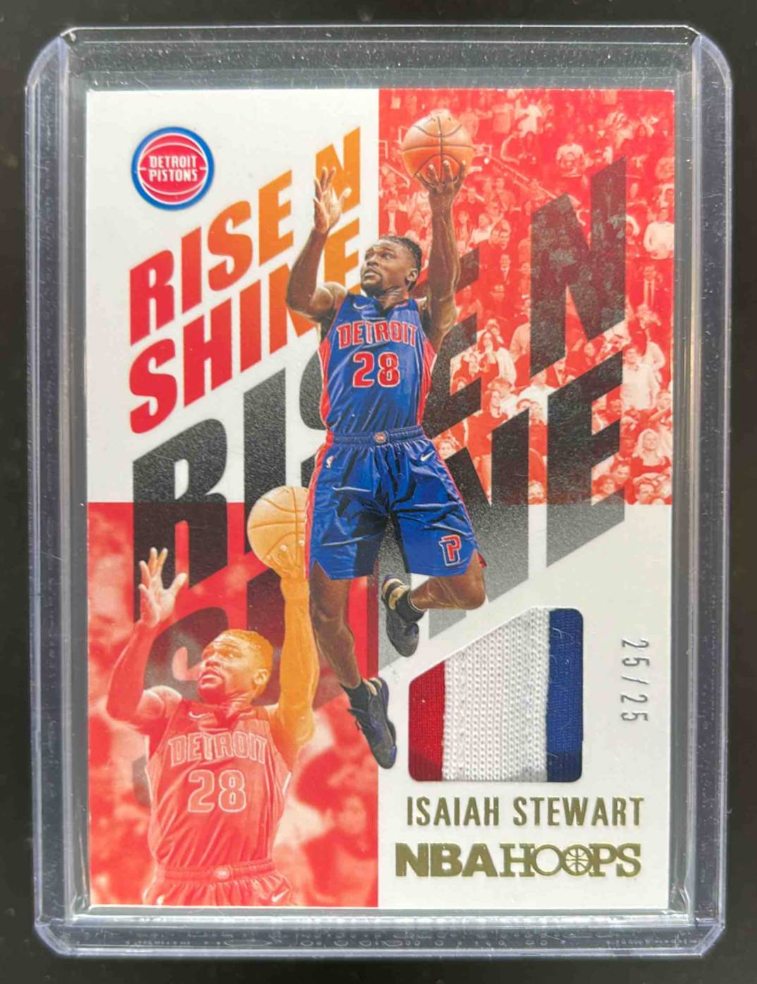 Card image for 2020-21 Panini Hoops Isaiah Stewart Rise N Shine Memorabilia Prime 25 /25 #RNS-IST RC