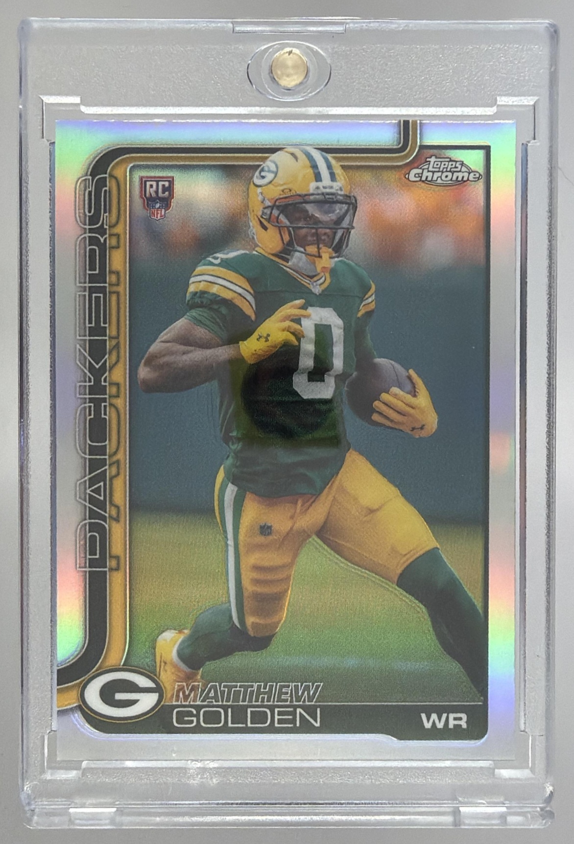 Card image for 2025 Topps Chrome Matthew Golden Rookie Refractor #333 RC Packers