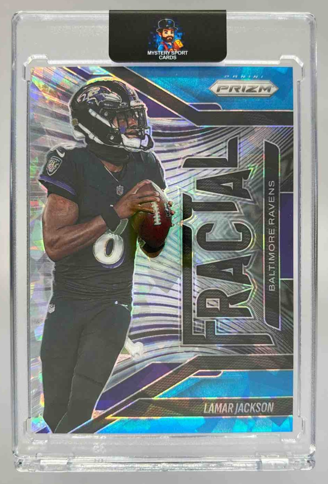 Card image for 2025 Panini Prizm Lamar Jackson Fractal Blue Ice /99 #2 Ravens