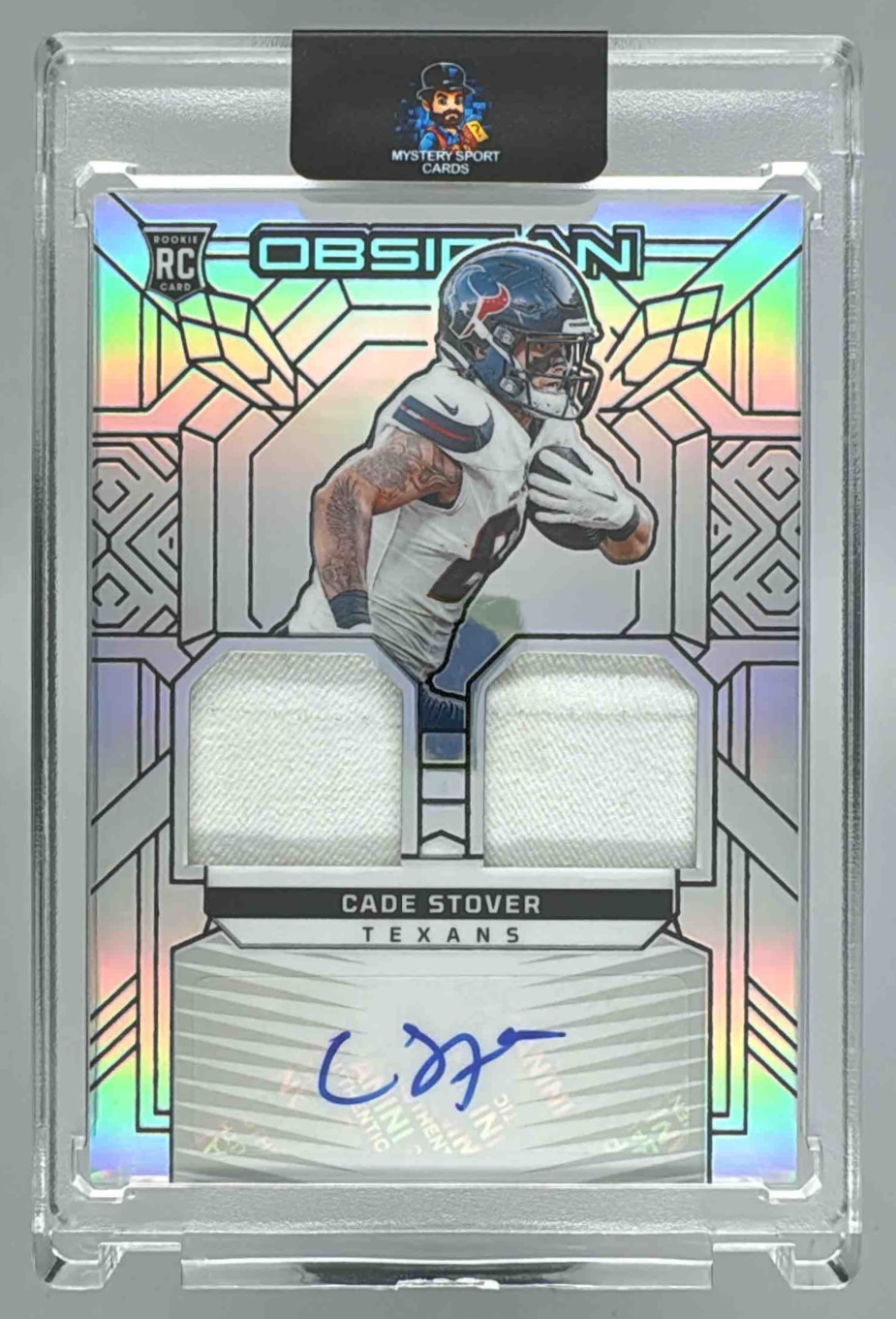 Card image for 2024 Panini Obsidian Cade Stover Rookie Materials Ink Silver /99 #RMI-CST RC Auto Texans