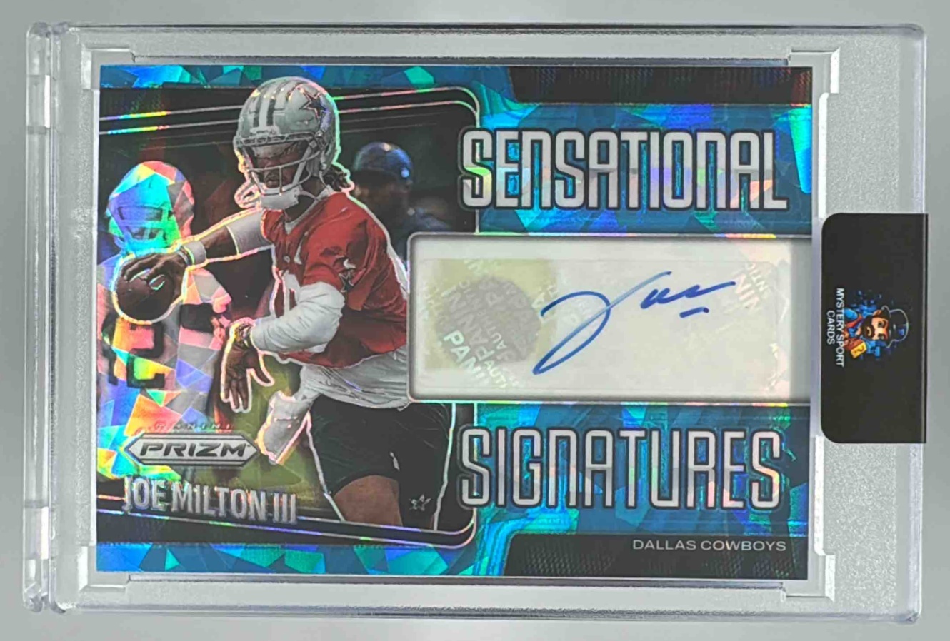 Card image for 2025 Panini Prizm Joe Milton III Sensational Signatures Gold /10 #SEN-JMN Auto Cowboys