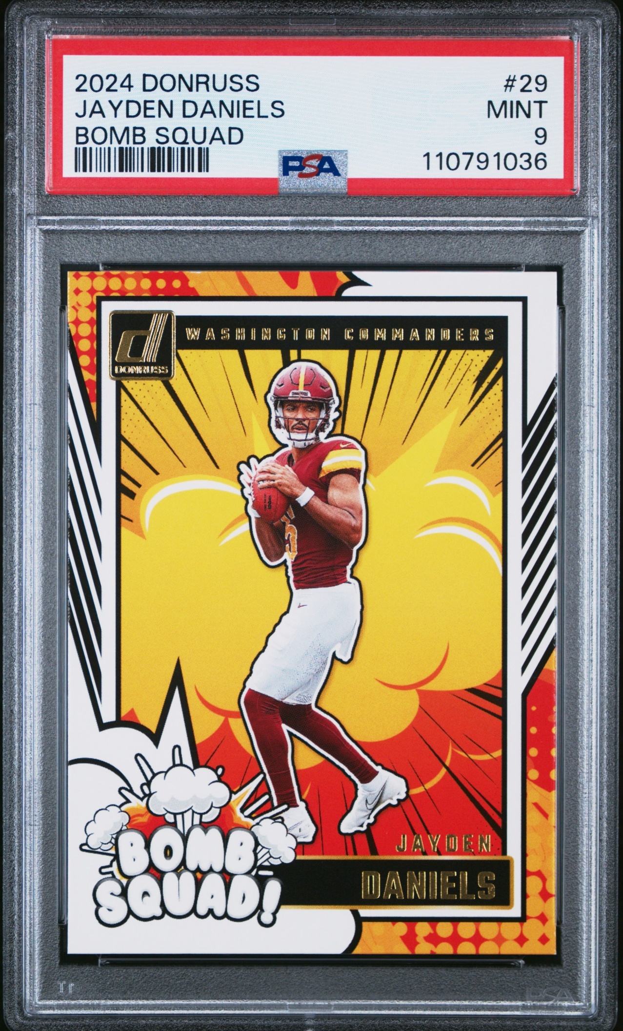 Card image for 2024 Panini Donruss Jayden Daniels Bomb Squad #29 RC Commanders