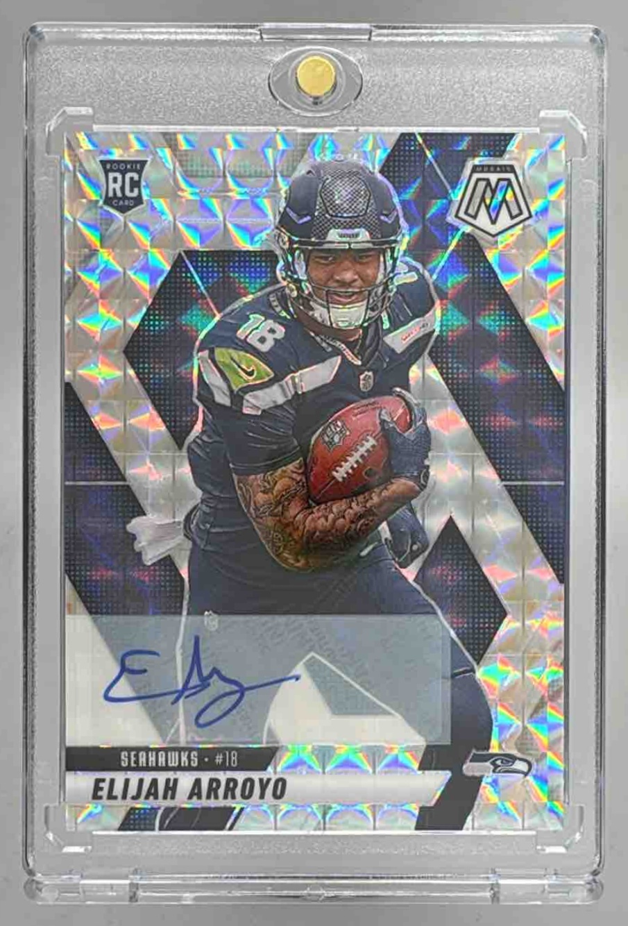 Card image for 2025 Panini Prizm Elijah Arroyo Rookie Choice Auto /100 #309 RC Seahawks