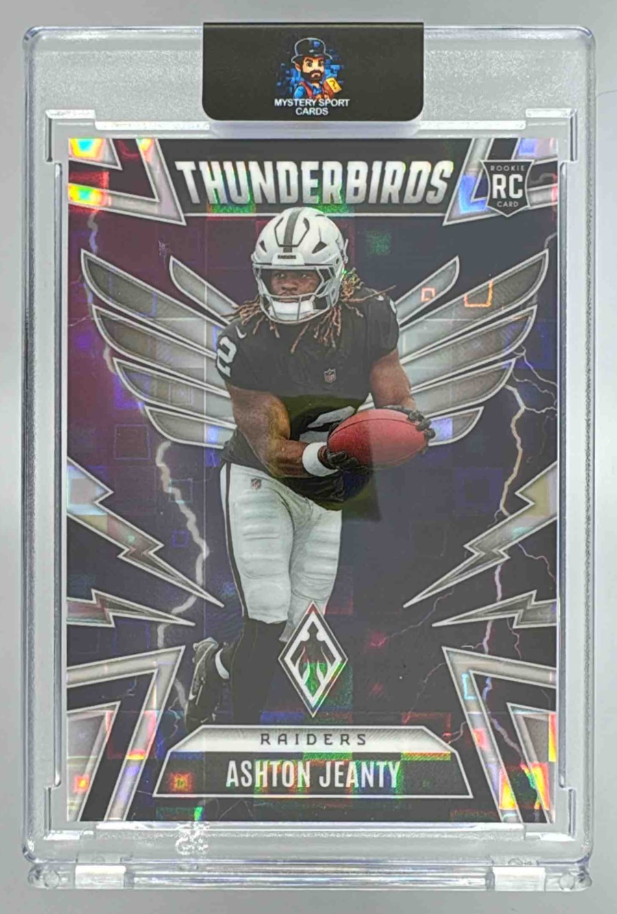Card image for 2025 Panini Phoenix Ashton Jeanty Thunderbirds Silver Pandora Prizm /249 #27 RC Raiders