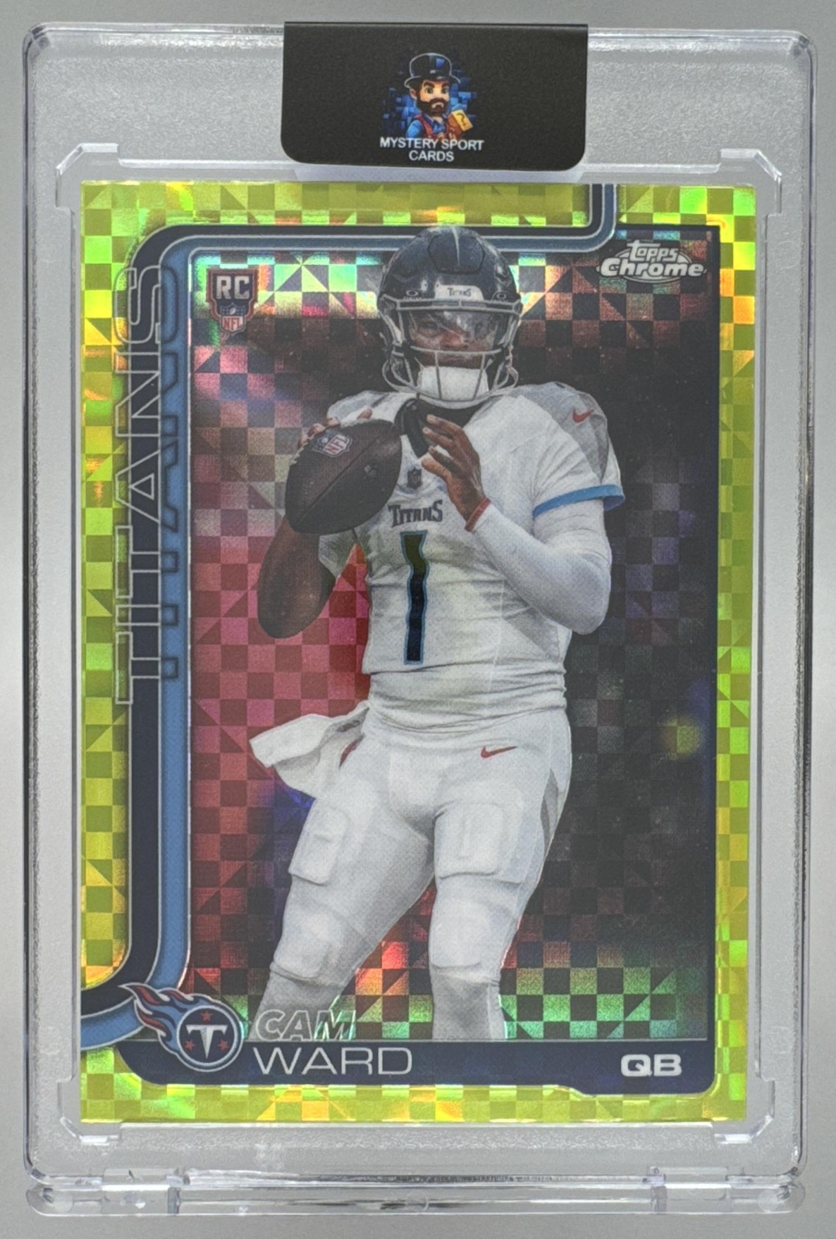 Card image for 2025 Topps Football Chrome Cam Ward Rookie #314 RC Tennessee Titans