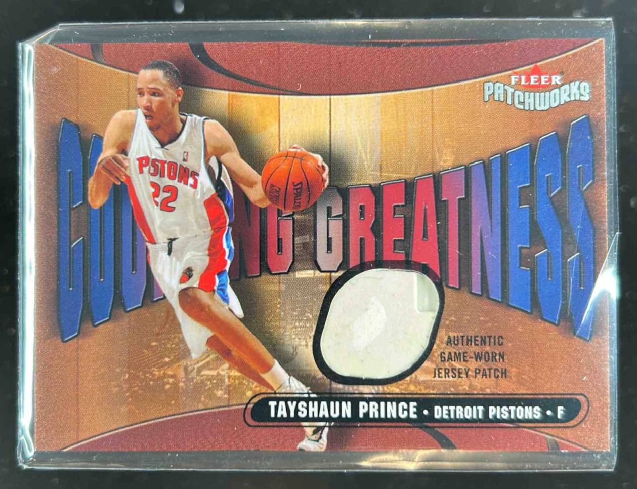 Card image for 2003-04 Fleer Patchworks Tayshaun Prince Courting Greatness Jerseys /350 #CG-TP