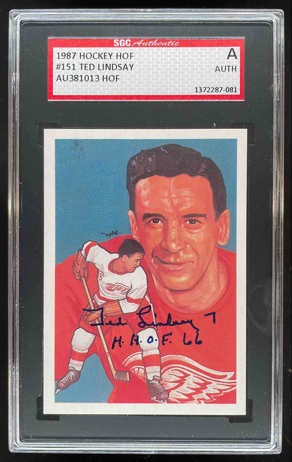 Card image for 1987 CARTOPHILIUM HOCKEY HALL OF FAME #151 TED LINDSAY HHOF 1966 AUTO SGC AUTH.