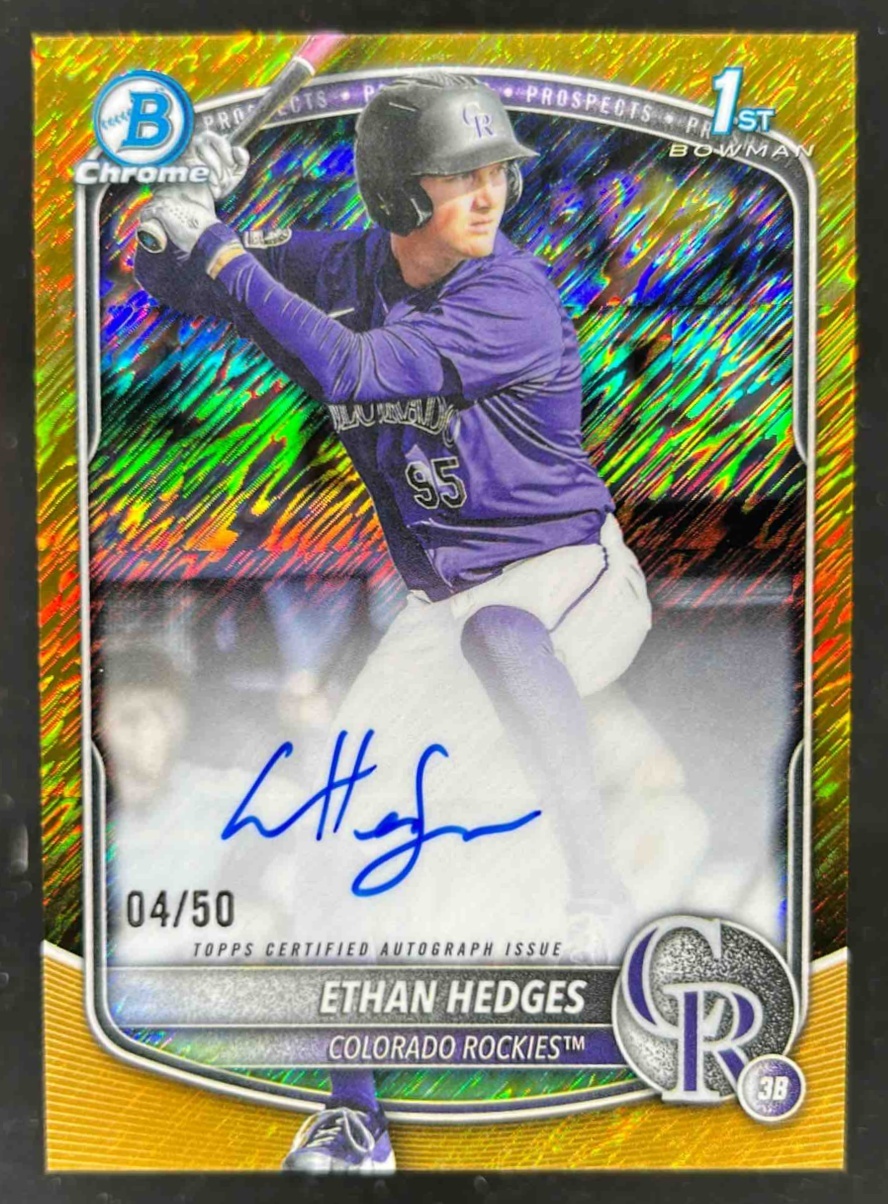 Card image for Ethan Hedges 2025 Bowman Draft Chrome Prospect Auto Gold Wave Refractor /50