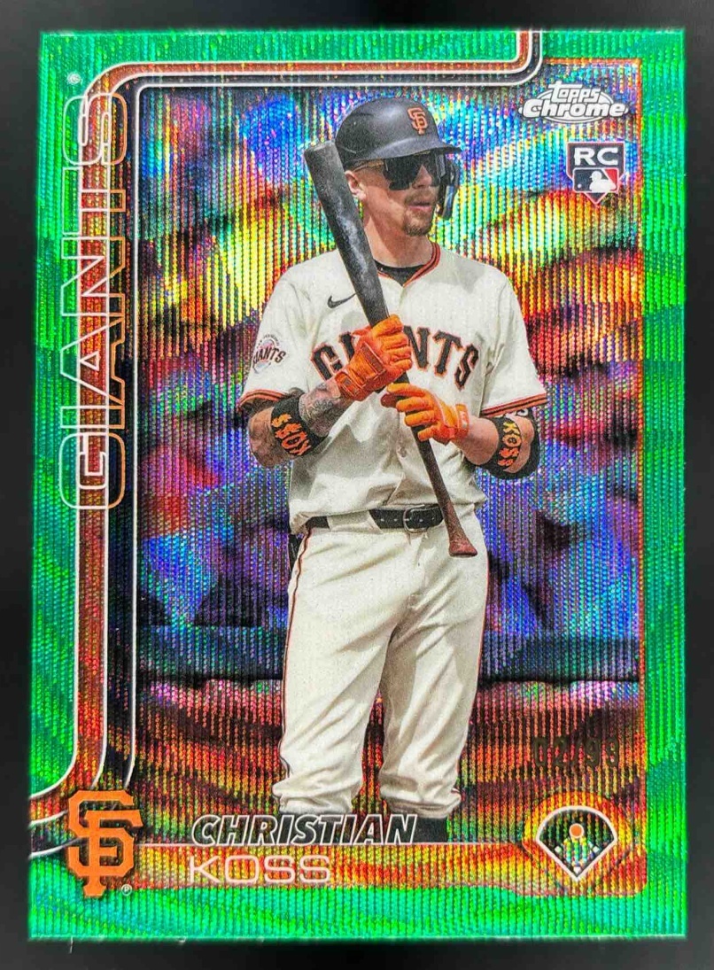Card image for 2025 Topps Chrome Update Christian Koss Green Wave Refractor /99 RC