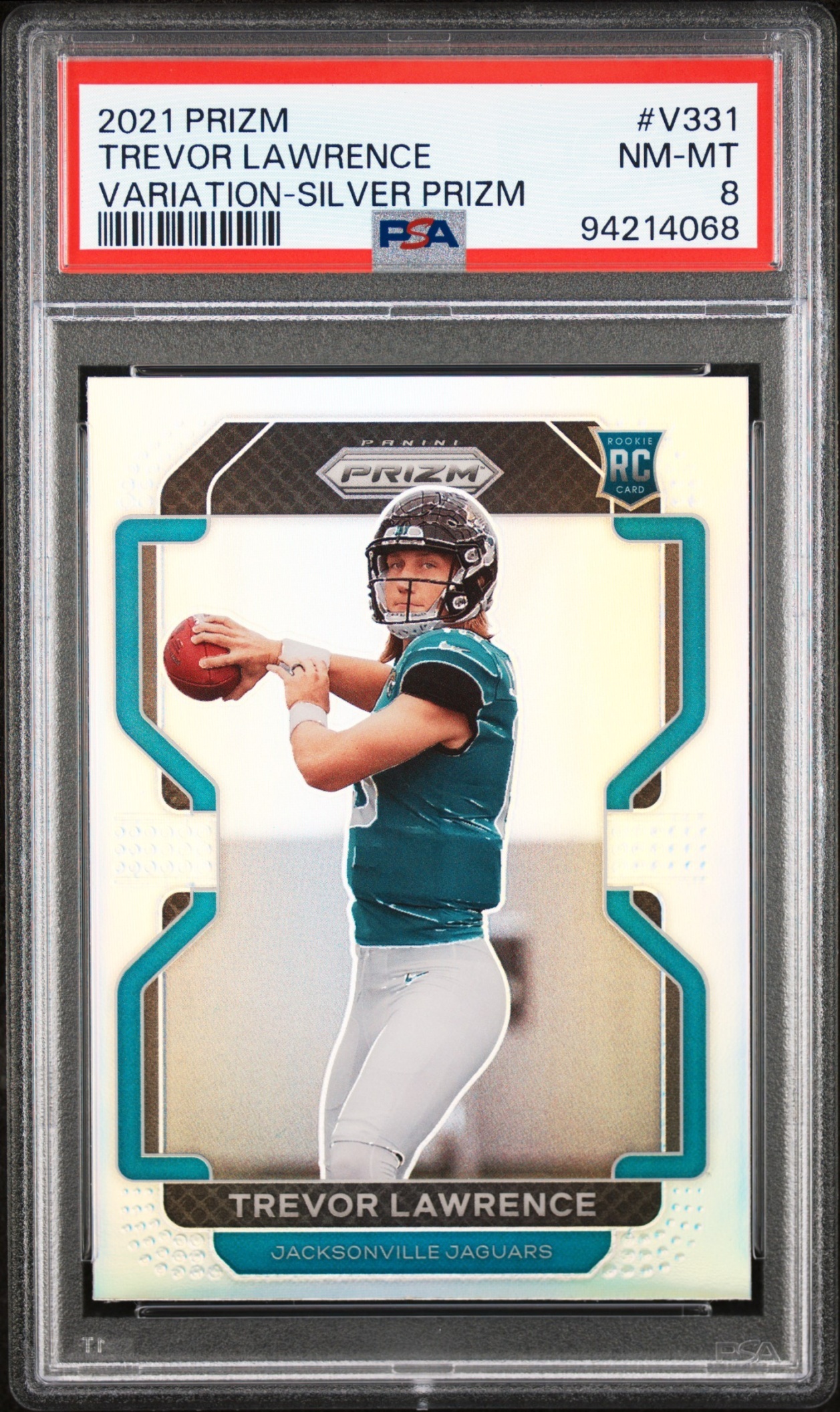 Card image for 2021 Panini Prizm Trevor Lawrence Rookie Variations Silver #V-331 RC Jaguars