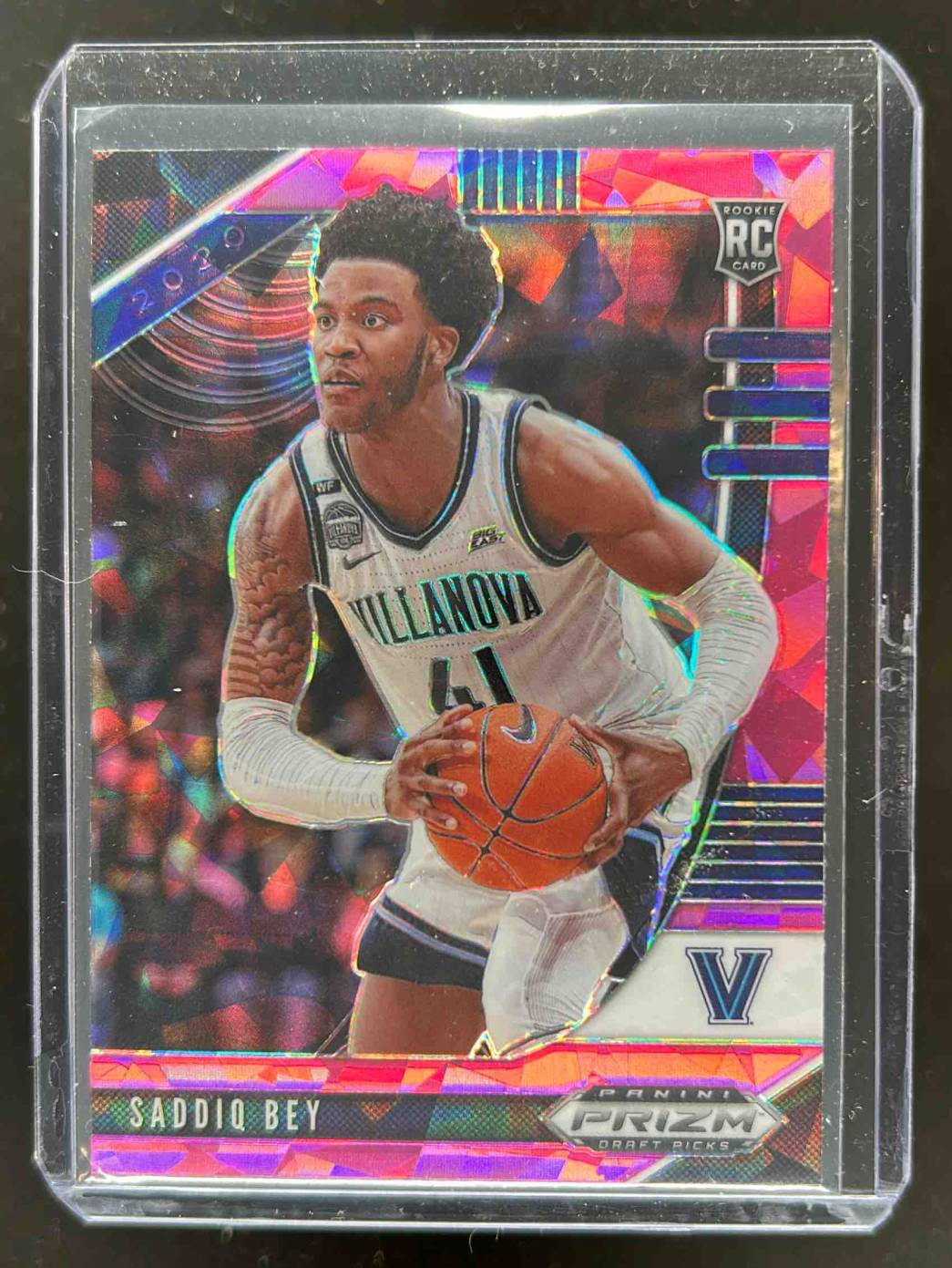 Card image for 2020-21 Panini Prizm Draft Picks Collegiate Saddiq Bey Pink Ice #19 RC Rookie