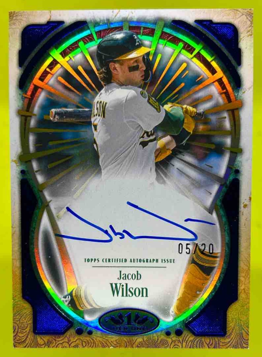 Card image for Jacob Wilson 2026 Topps Baseball Tier One Xplosion Auto /20 Athletics