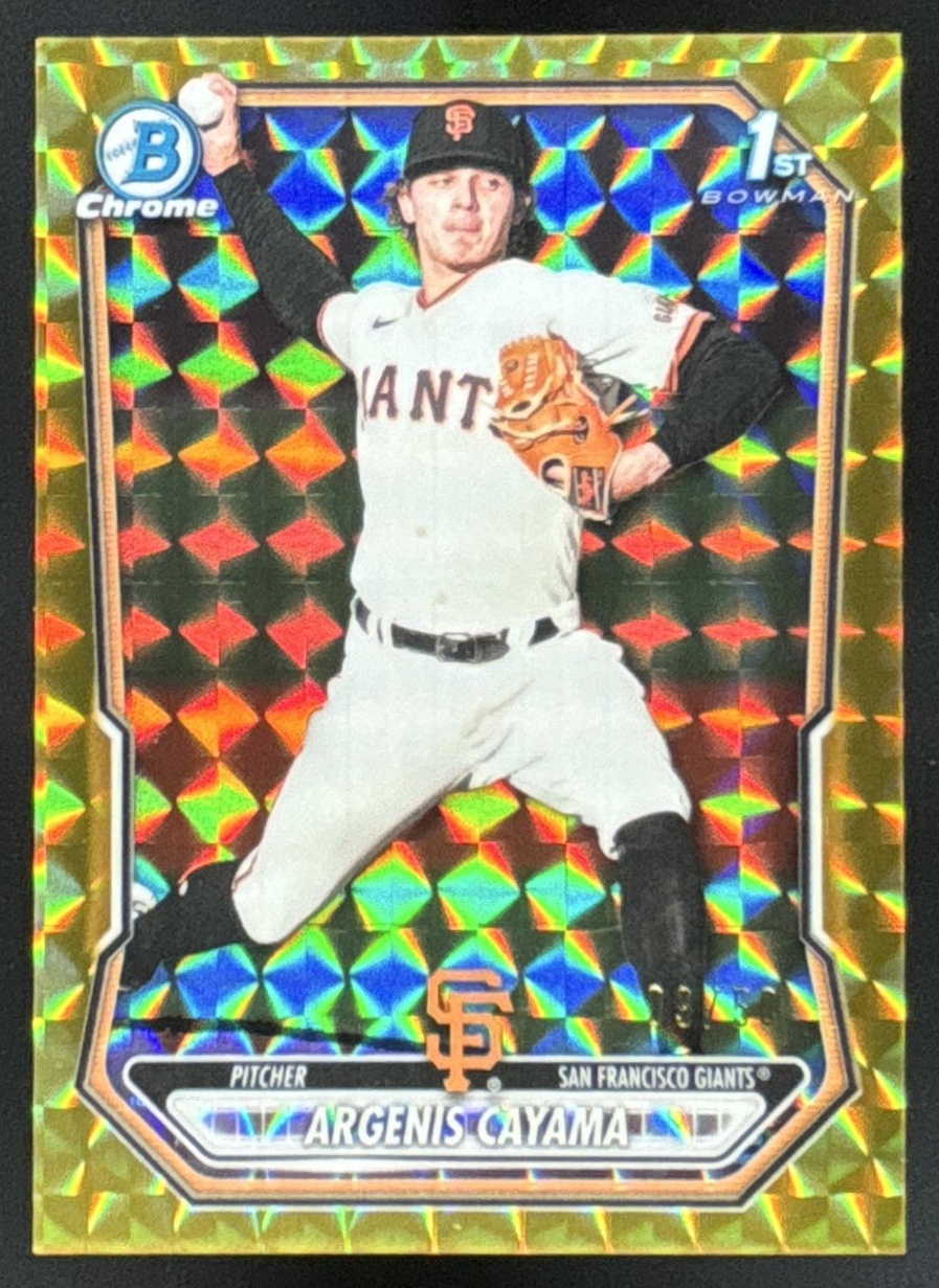 Card image for 2026 Bowman Argenis Cayama Chrome Gold Geometric Refractor /50 1st Prospect