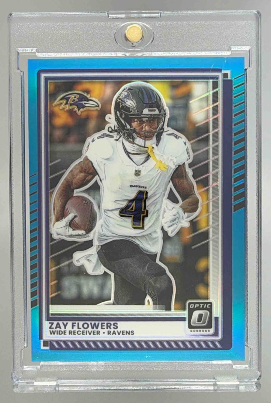 Card image for 2025 Panini Donruss Optic Zay Flowers Aqua Prizm /349 #120 Ravens