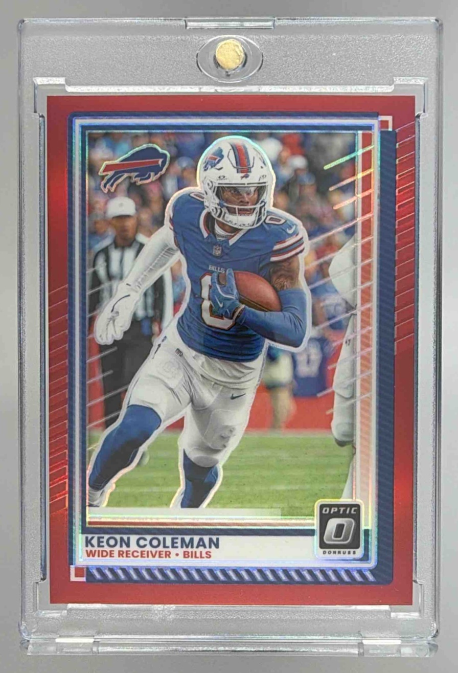 Card image for 2025 Panini Football Donruss Optic Keon Coleman Red Prizm /149 #32 Buffalo Bills
