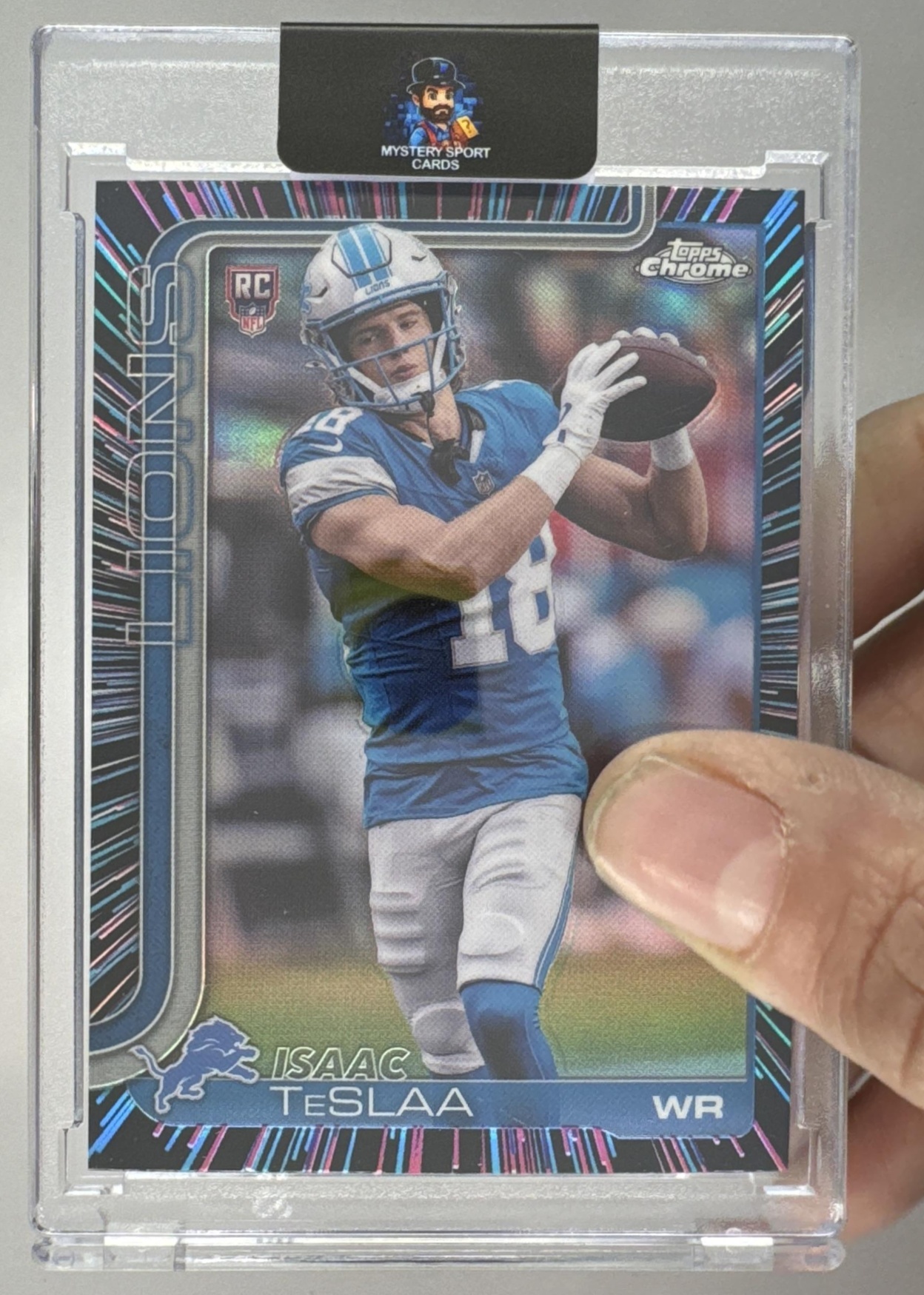 Card image for 2025 Topps Football Chrome Isaac TeSlaa Rookie #320 RC Detroit Lions