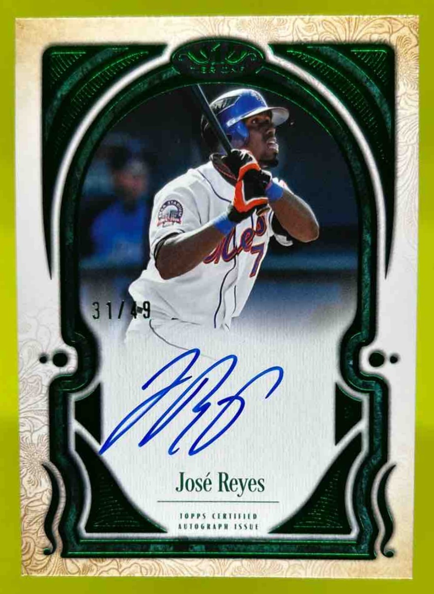 Card image for Jose Reyes 2026 Topps Baseball Tier One Talent Auto Green Foil /49 New York Mets