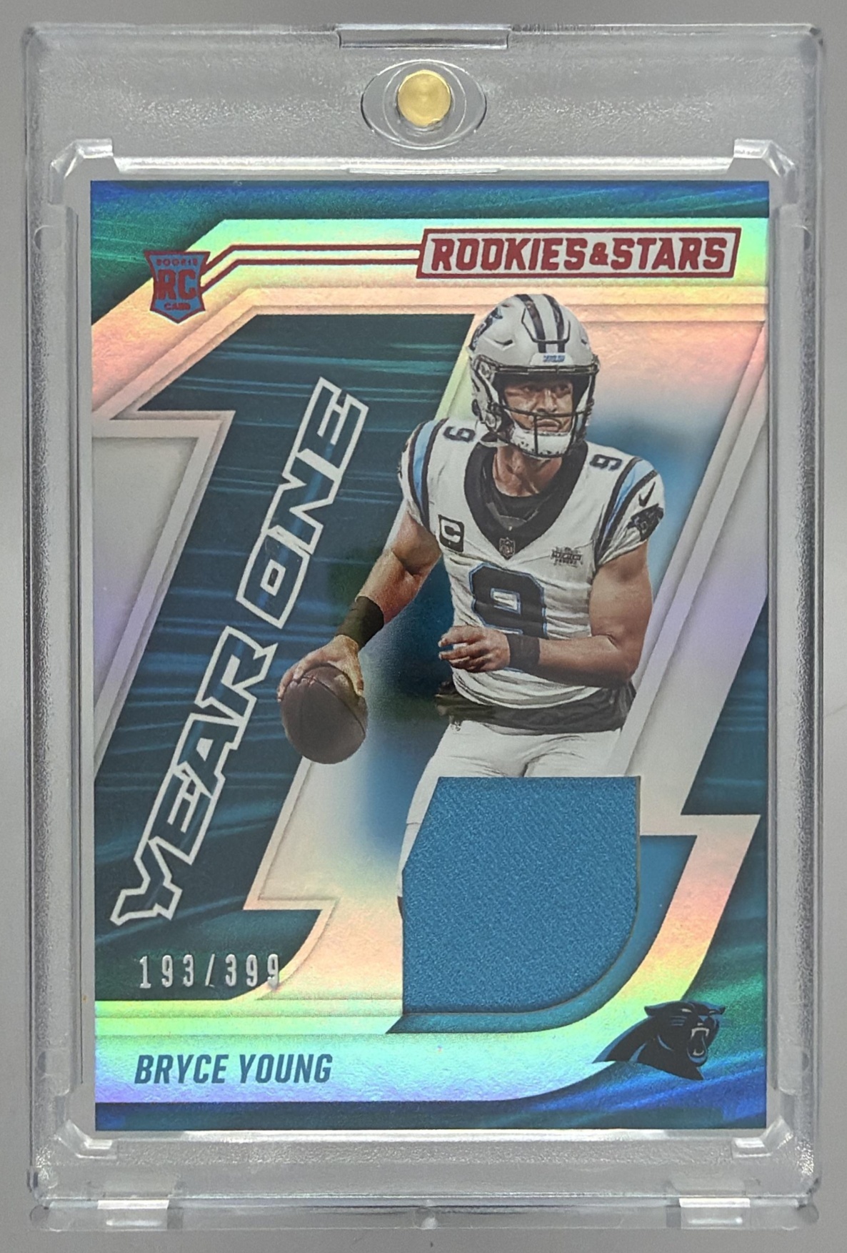 Card image for 2023 Panini Rookies & Stars Bryce Young Year One Longevity /399 #YO-BY MEM RC Panthers