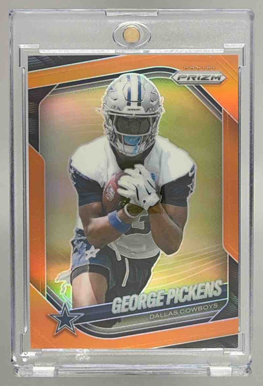 Card image for 2025 Panini Football Prizm George Pickens Orange /249 #71 Dallas Cowboys