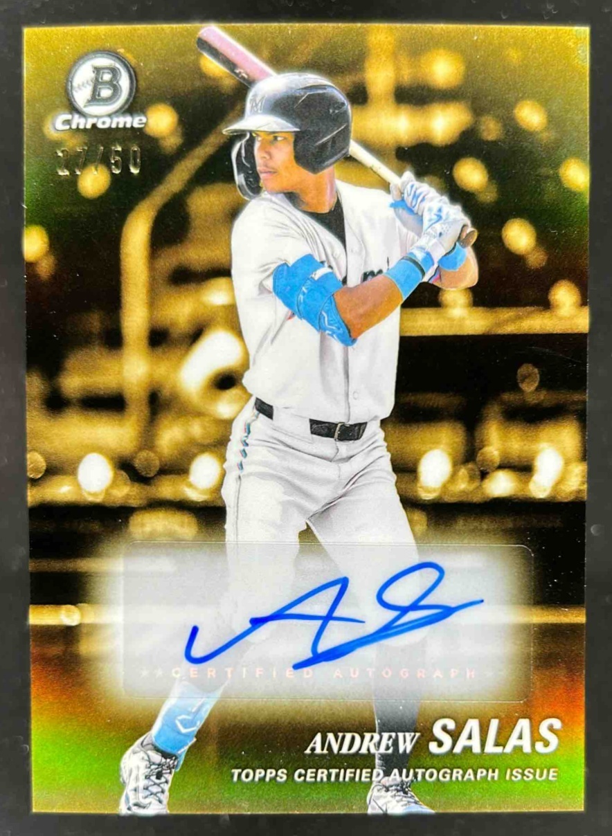 Card image for Andrew Salas 2025 Bowman Draft Achromatic Auto Gold Refractor /50