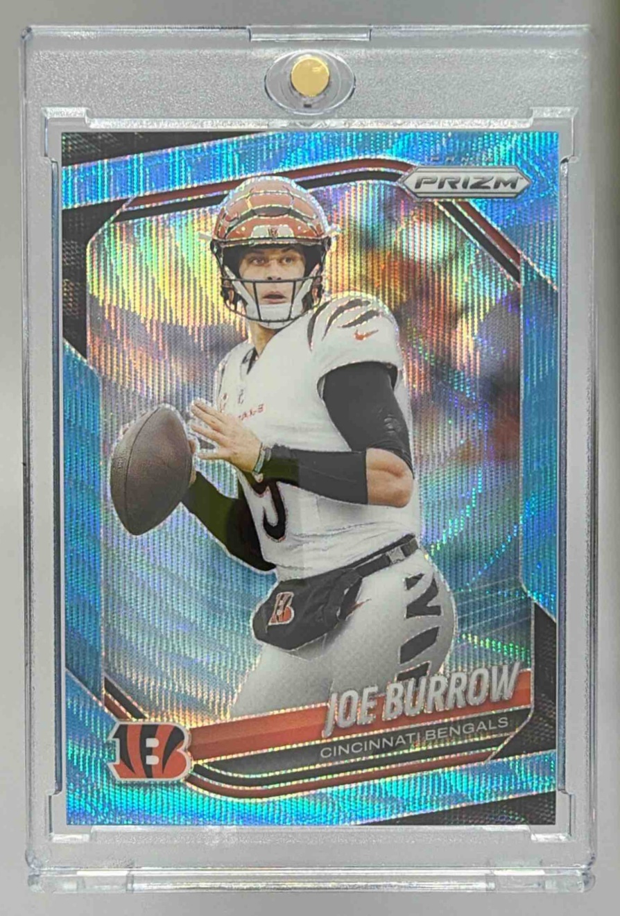 Card image for 2025 Panini Football Prizm Joe Burrow Blue Wave /230 #62 Cincinnati Bengals