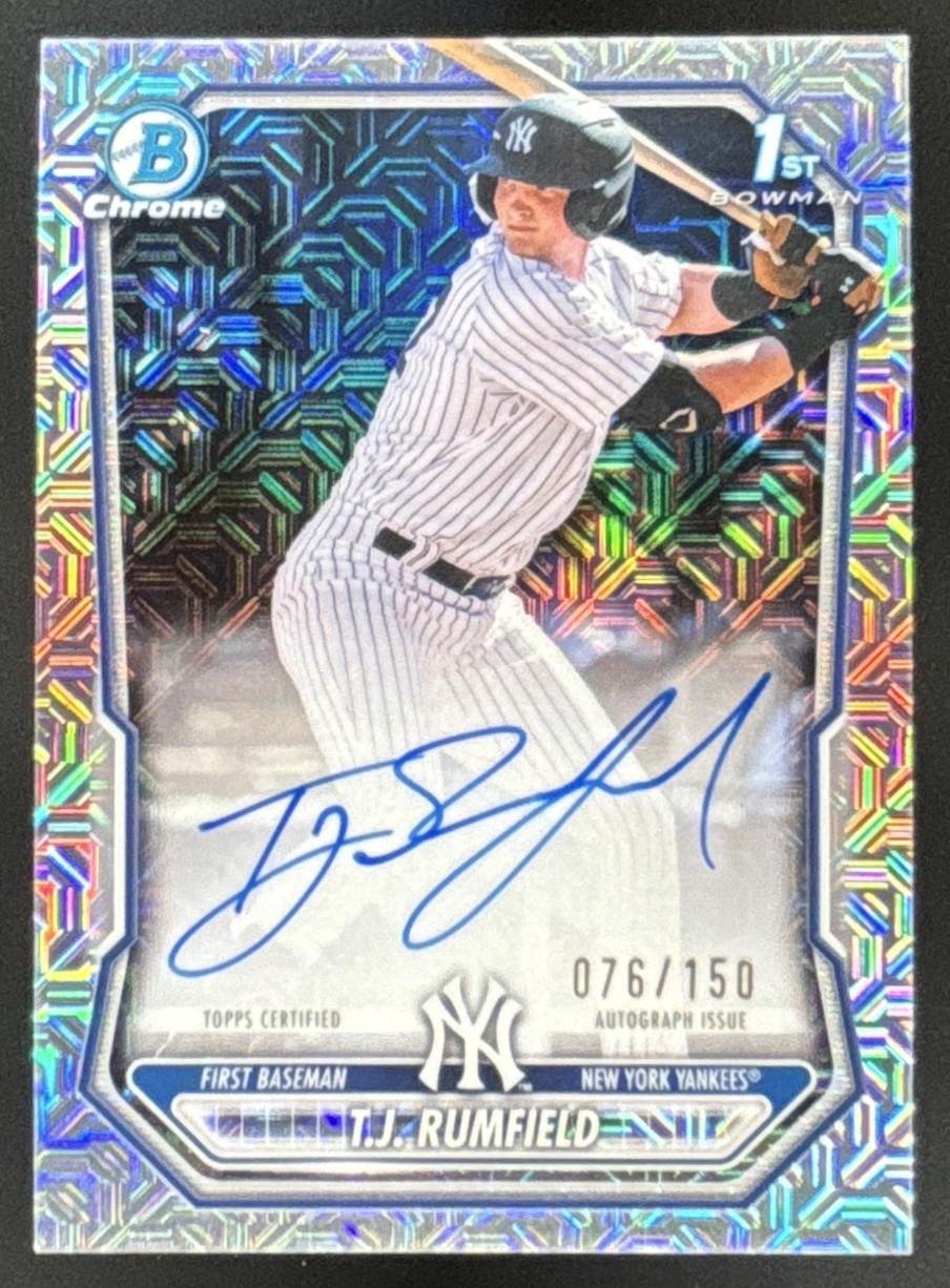 Card image for 2026 Bowman T.J. Rumfield Chrome Auto HTA Choice Refractor /150 1st Prospect