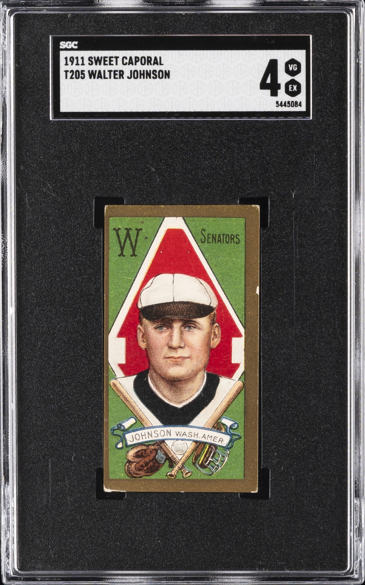 T205 Gold Border Sweet Caporal Walter Johnson SGC 4