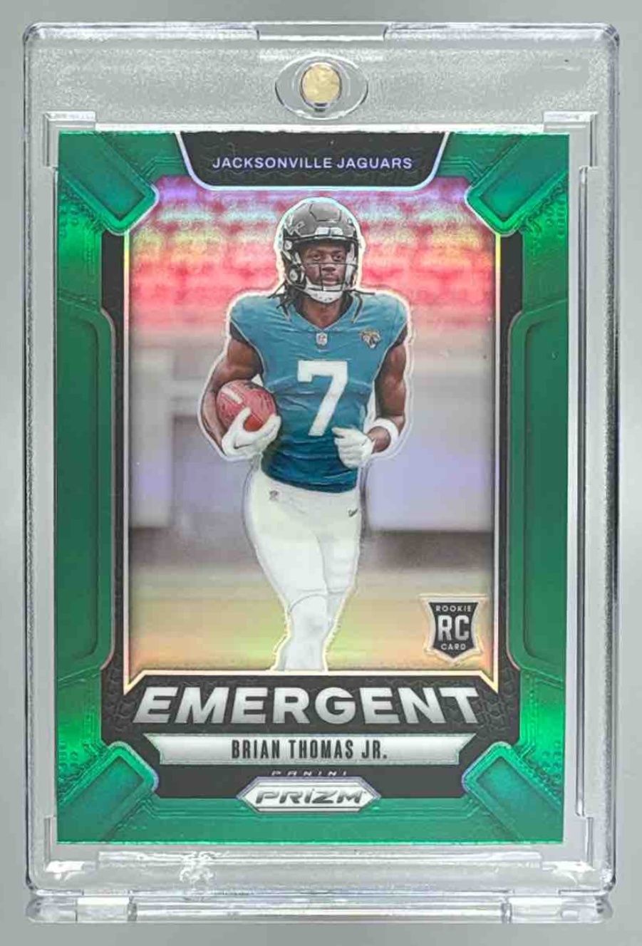 Card image for 2024 Panini Prizm Brian Thomas Jr. Emergent Green #12 RC Jaguars