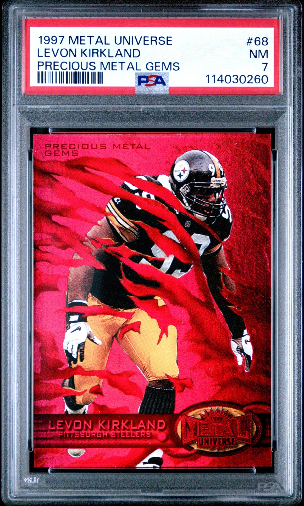 1997 Skybox Metal Universe Levon Kirkland Precious Gems /150 #68 Steelers PSA 7