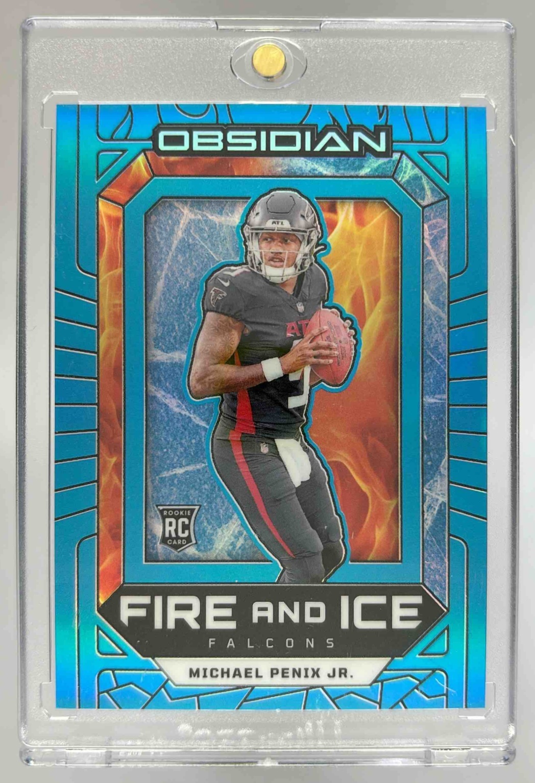 Card image for 2024 Panini Obsidian Michael Penix Jr. Fire and Ice Blue /25 #10 RC Falcons
