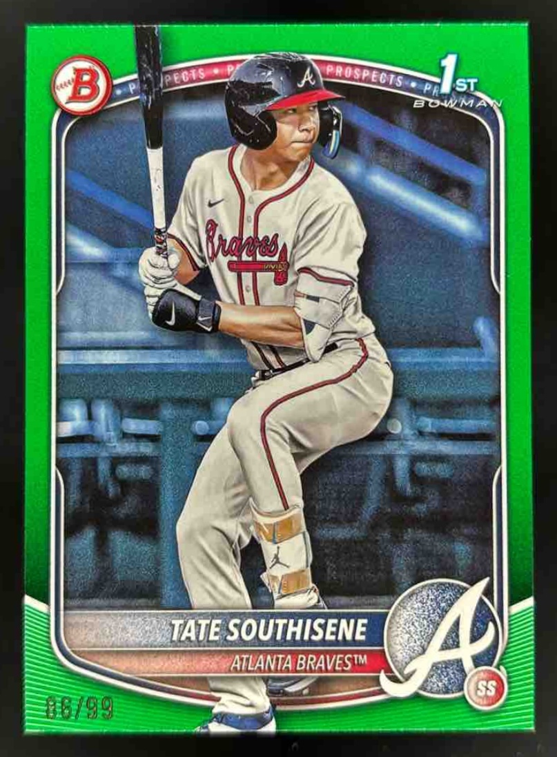 Card image for 2025 Bowman Draft Tate Southisene Green Border /99 #BD-70 Braves