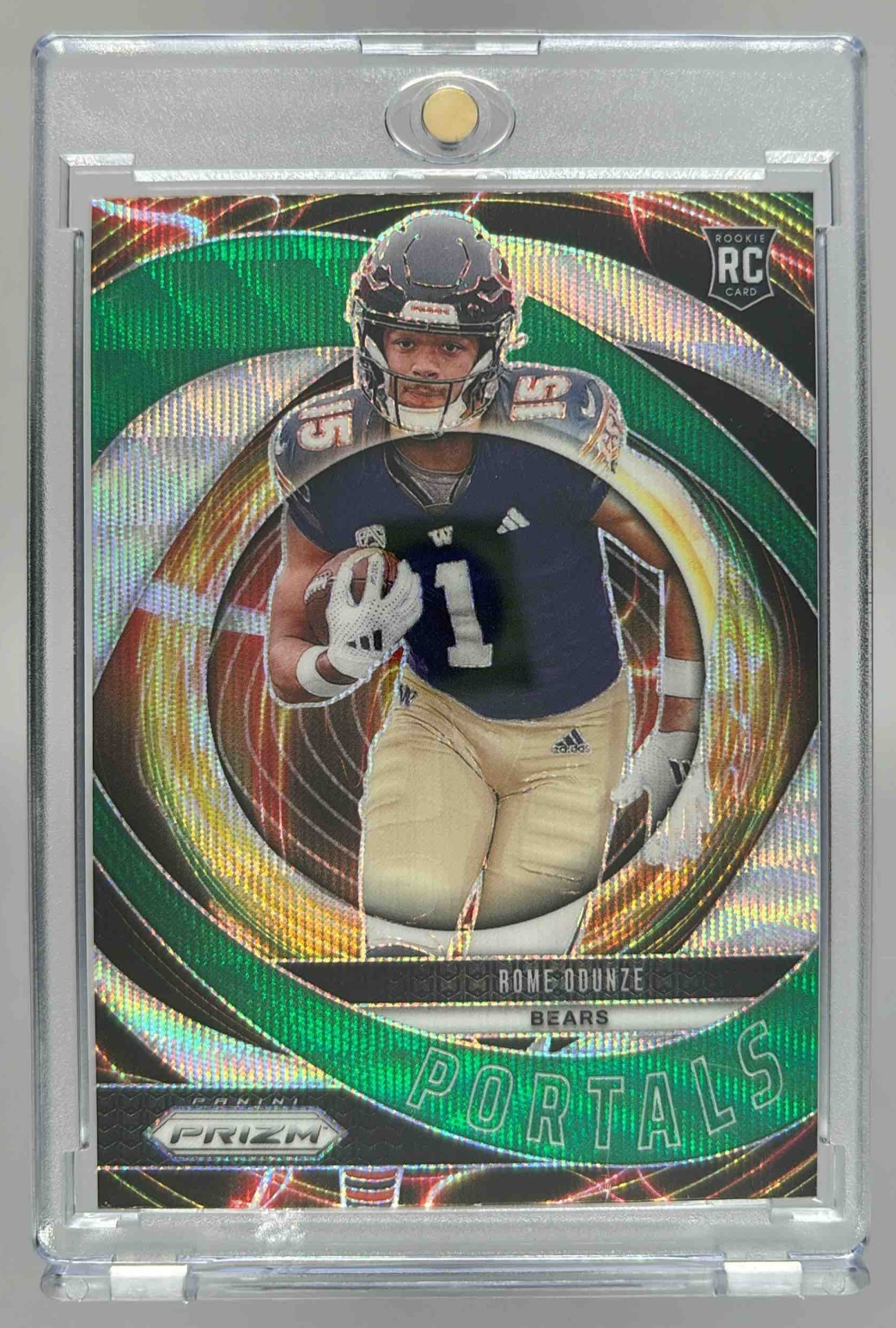 Card image for 2024 Panini Football Prizm Rome Odunze Portals Green #9 RC