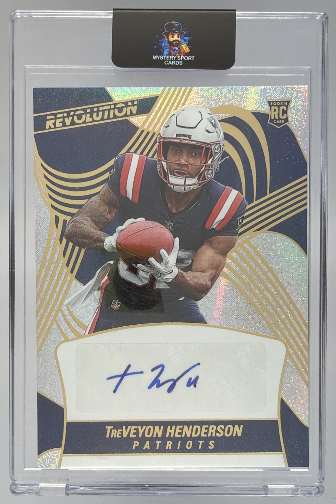Card image for 2025 Panini Revolution TreVeyon Henderson Rookie Auto /299 #RA-THN RC Patriots