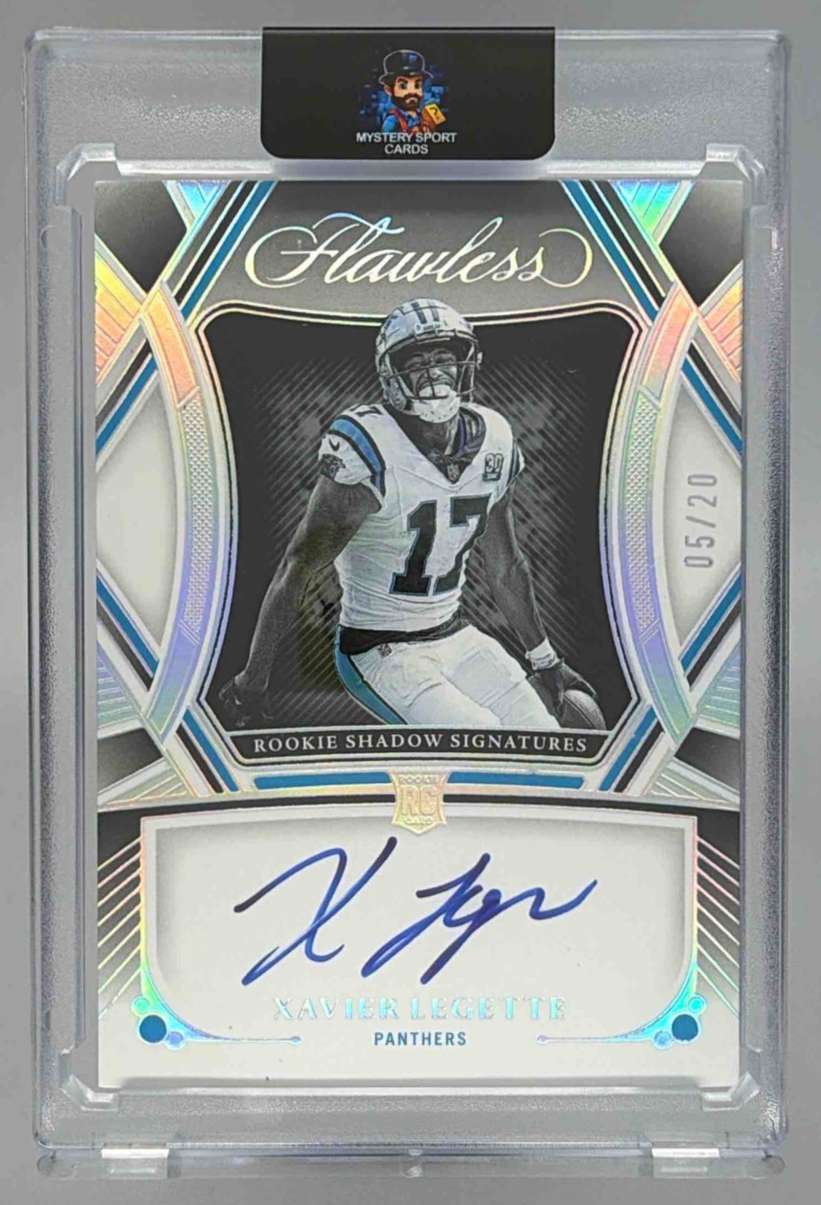 Card image for 2024 Panini Flawless Xavier Legette Rookie Shadow Signatures Silver /20 #12 RC Auto Panthers