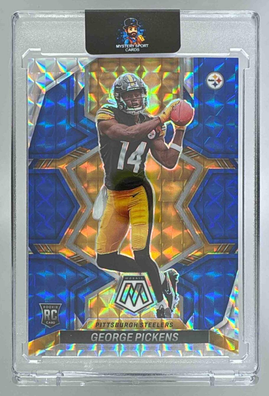 Card image for 2022 Panini Mosaic George Pickens Mosaic Blue /99 #318 RC Steelers
