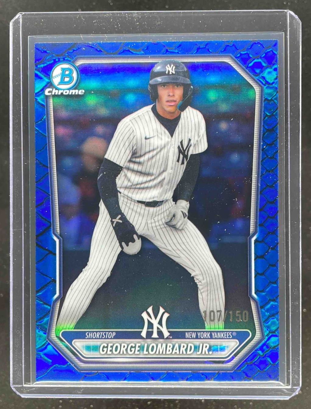 Card image for 2026 Bowman George Lombard Jr. Chrome Prospects Reptilian Blue Refractor /150 #BCP-64
