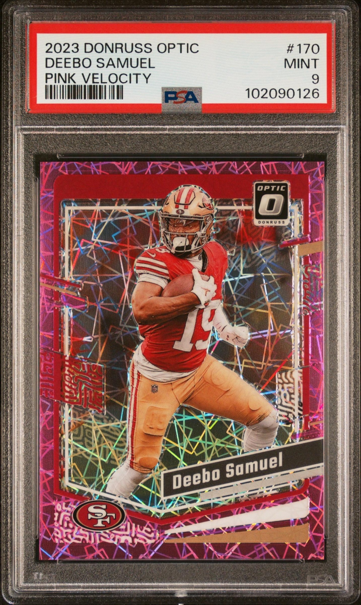 Card image for 2023 Panini Donruss Optic Deebo Samuel Pink Velocity Prizm /79 #170 49ers