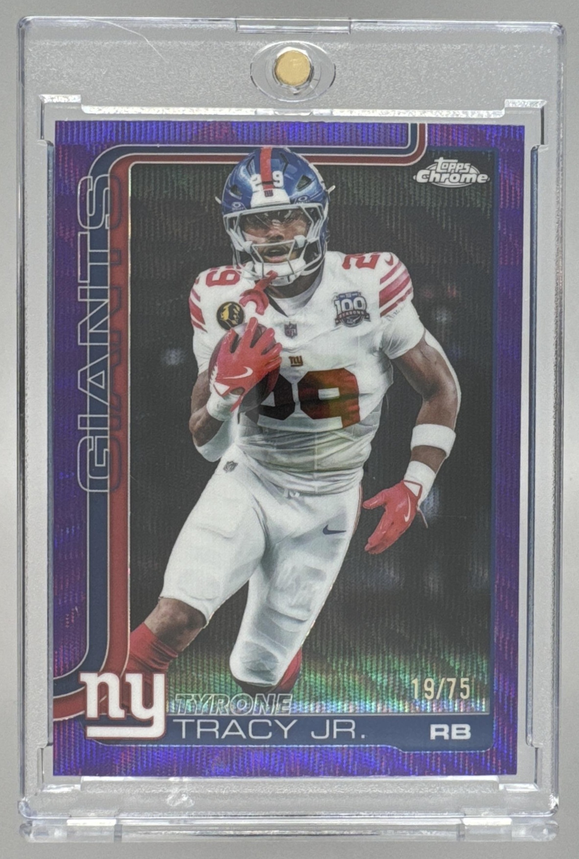 Card image for 2025 Topps Chrome Tyrone Tracy Jr. Football Leather Purple Refractor /75 #228 Giants