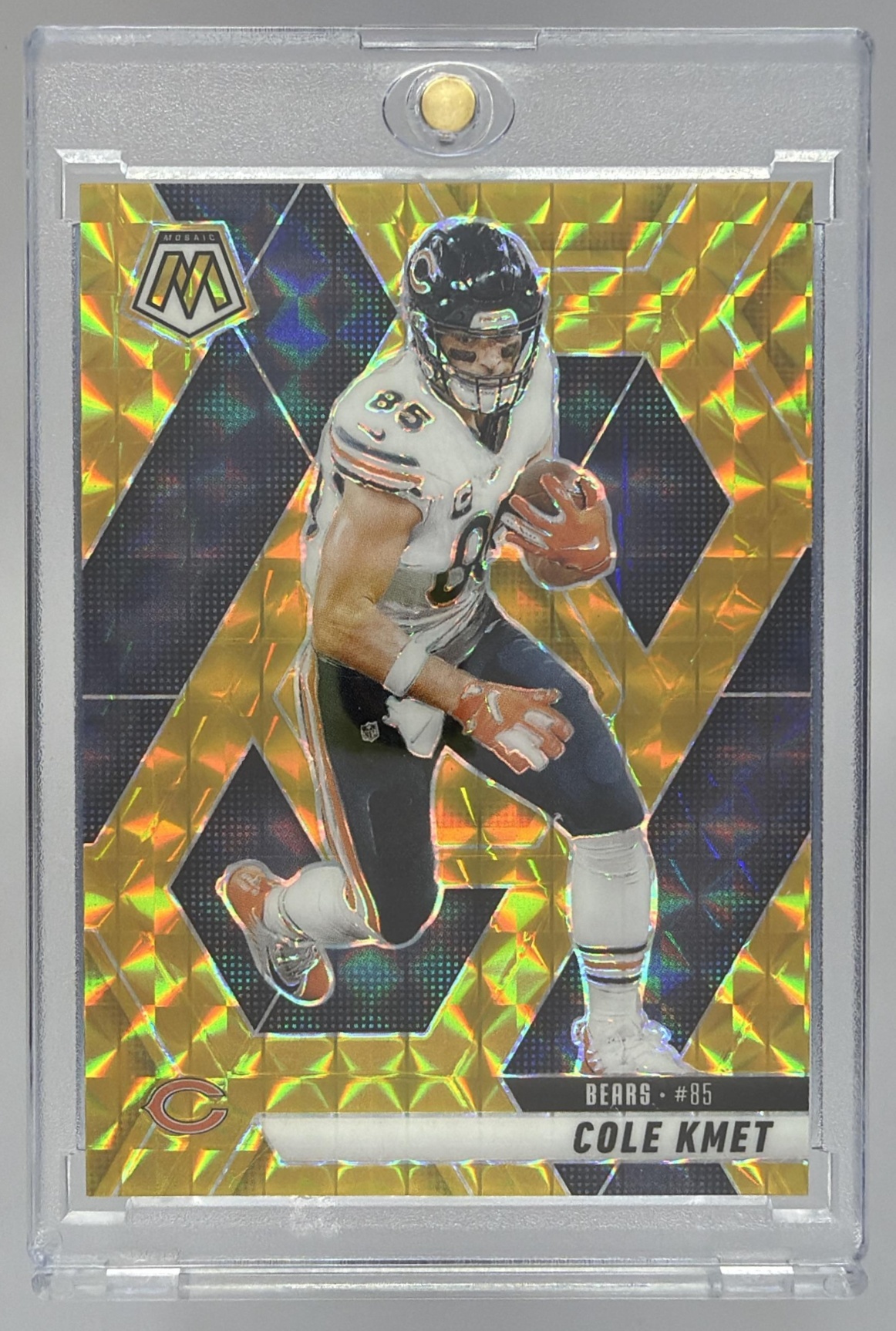 Card image for 2025 Panini Football Mosaic Cole Kmet Gold Prizm /10 #48 Chicago Bears