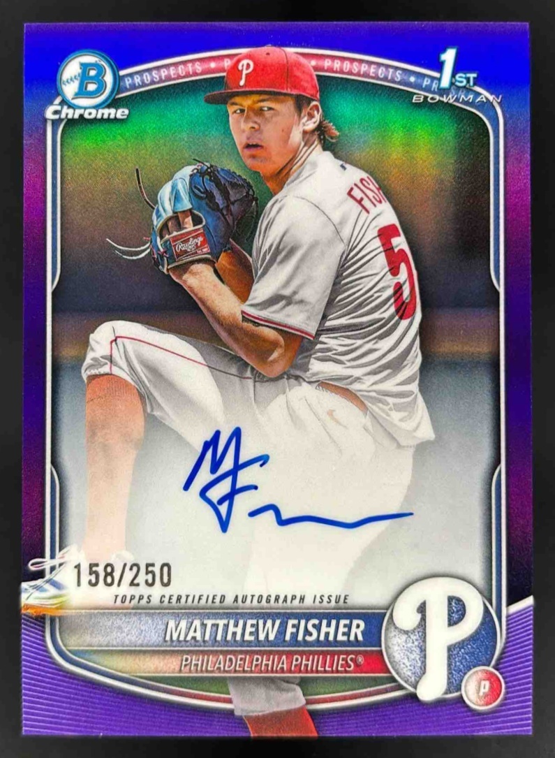 Card image for 2025 Bowman Draft Matthew Fisher Chrome Auto Purple Refractor /250 1st Prospect