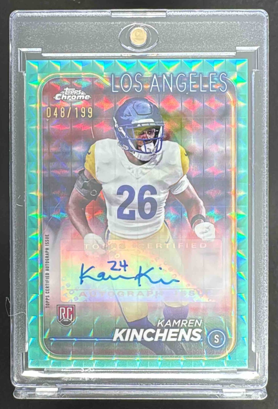 Card image for 2024 Topps Chrome Kamren Kinchens Rookie Auto Aqua Geometric Refractor /199 #RA-KKI RC Rams