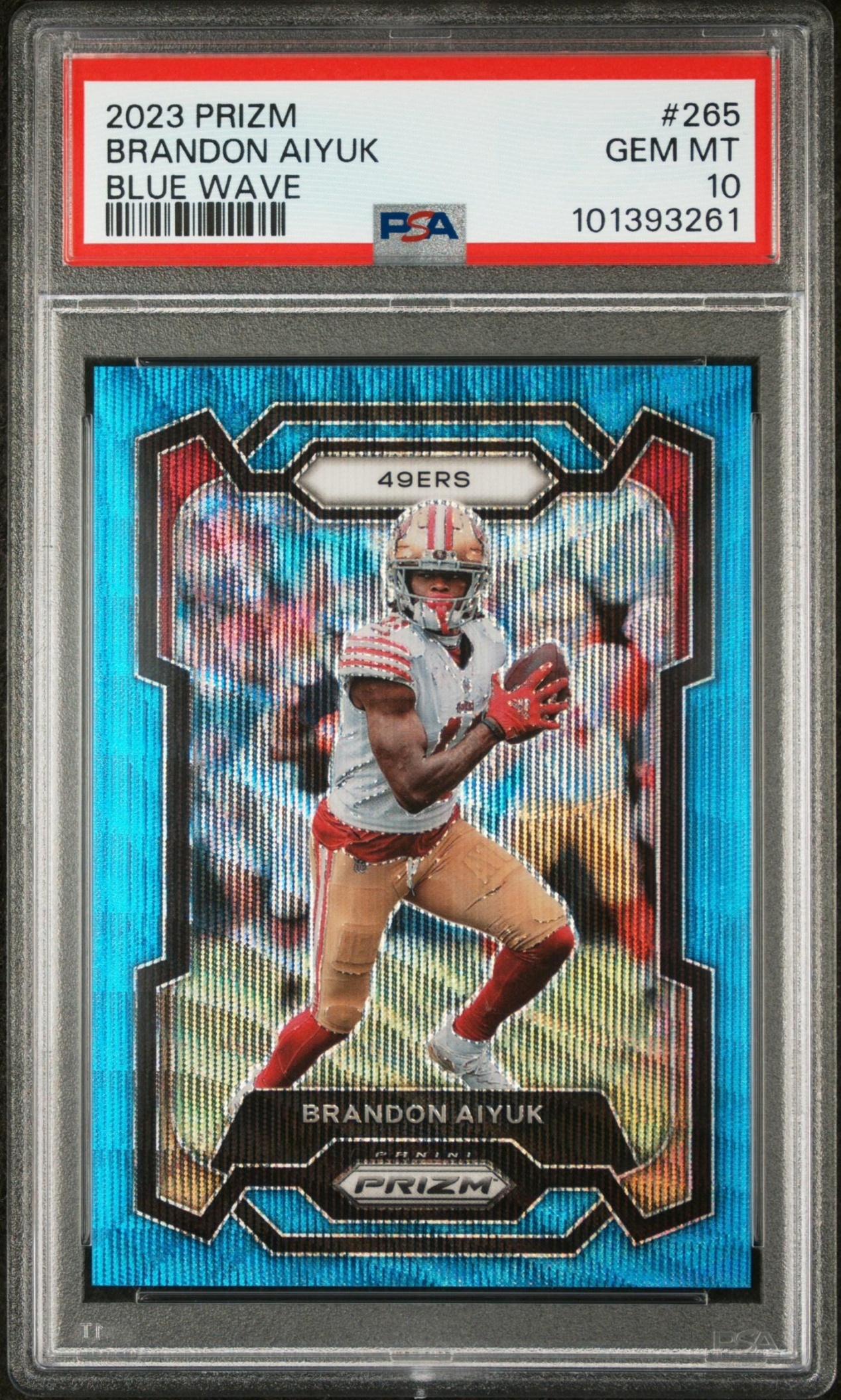 Card image for 2023 Panini Football Prizm Brandon Aiyuk Blue Wave /199 #265 San Francisco 49ers